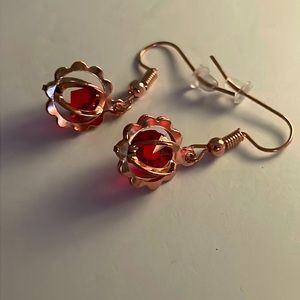 Skyrim Inspired Dwemer Centurion Core Earrings Jewelry Gold Red Gift Handmade